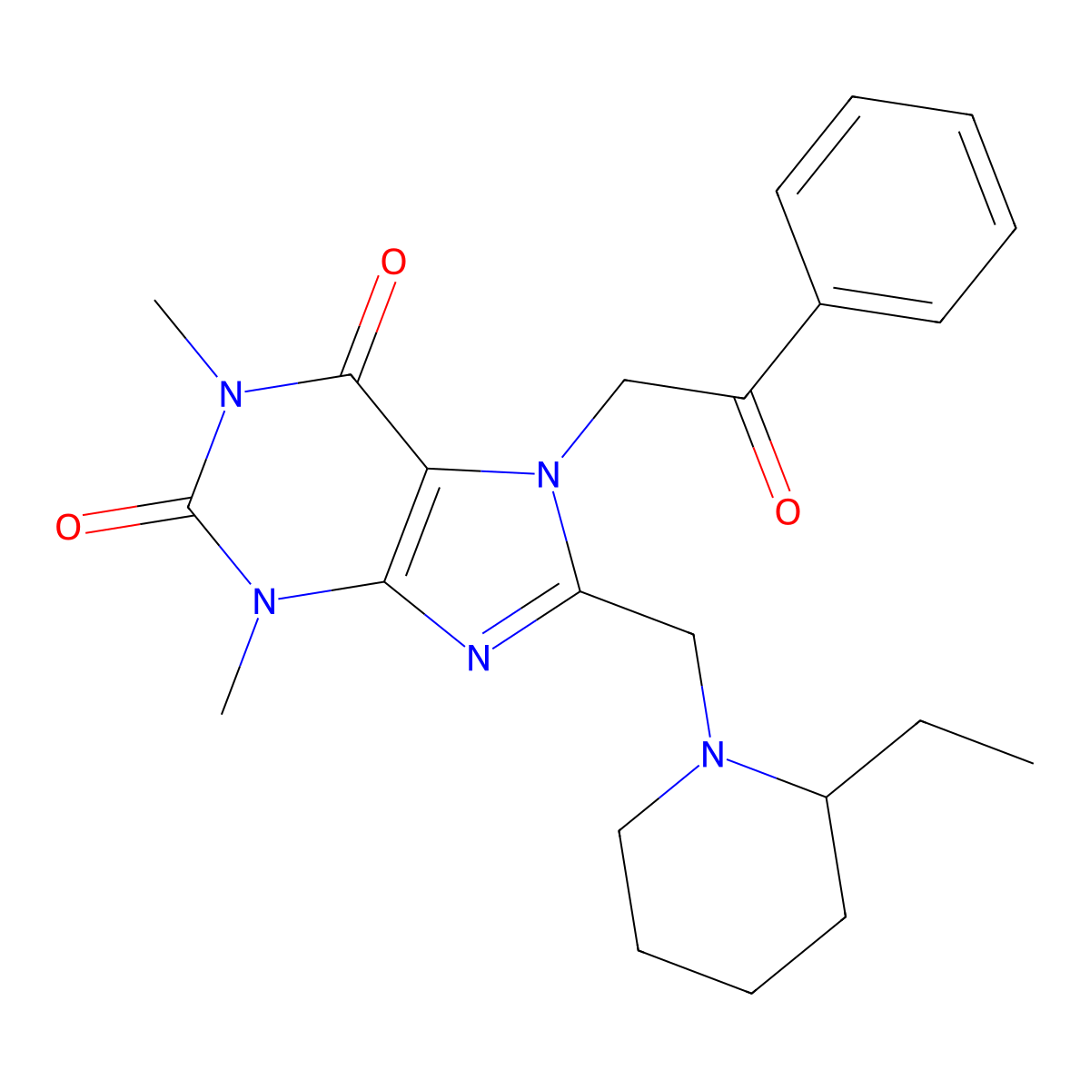 8-[(2-Ethylpiperidin-1-yl)methyl]-1,3-dimethyl-7-phenacylpurine-2,6-dione molecular structure, CAS 851940-65-3