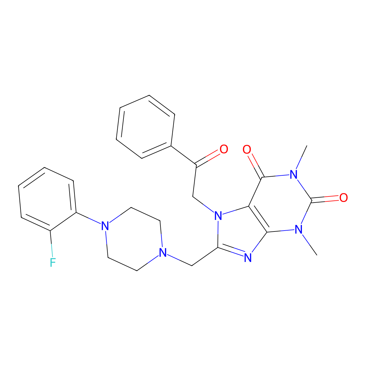 8-{[4-(2-fluorophenyl)piperazin-1-yl]methyl}-1,3-dimethyl-7-(2-oxo-2-phenylethyl)-2,3,6,7-tetrahydro-1H-purine-2,6-dione molecular structure, CAS 851940-72-2