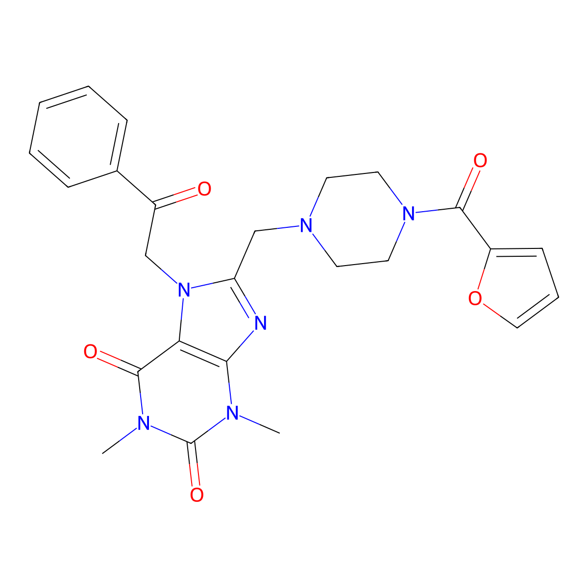 8-[[4-(Furan-2-carbonyl)piperazin-1-yl]methyl]-1,3-dimethyl-7-phenacylpurine-2,6-dione molecular structure, CAS 851940-74-4