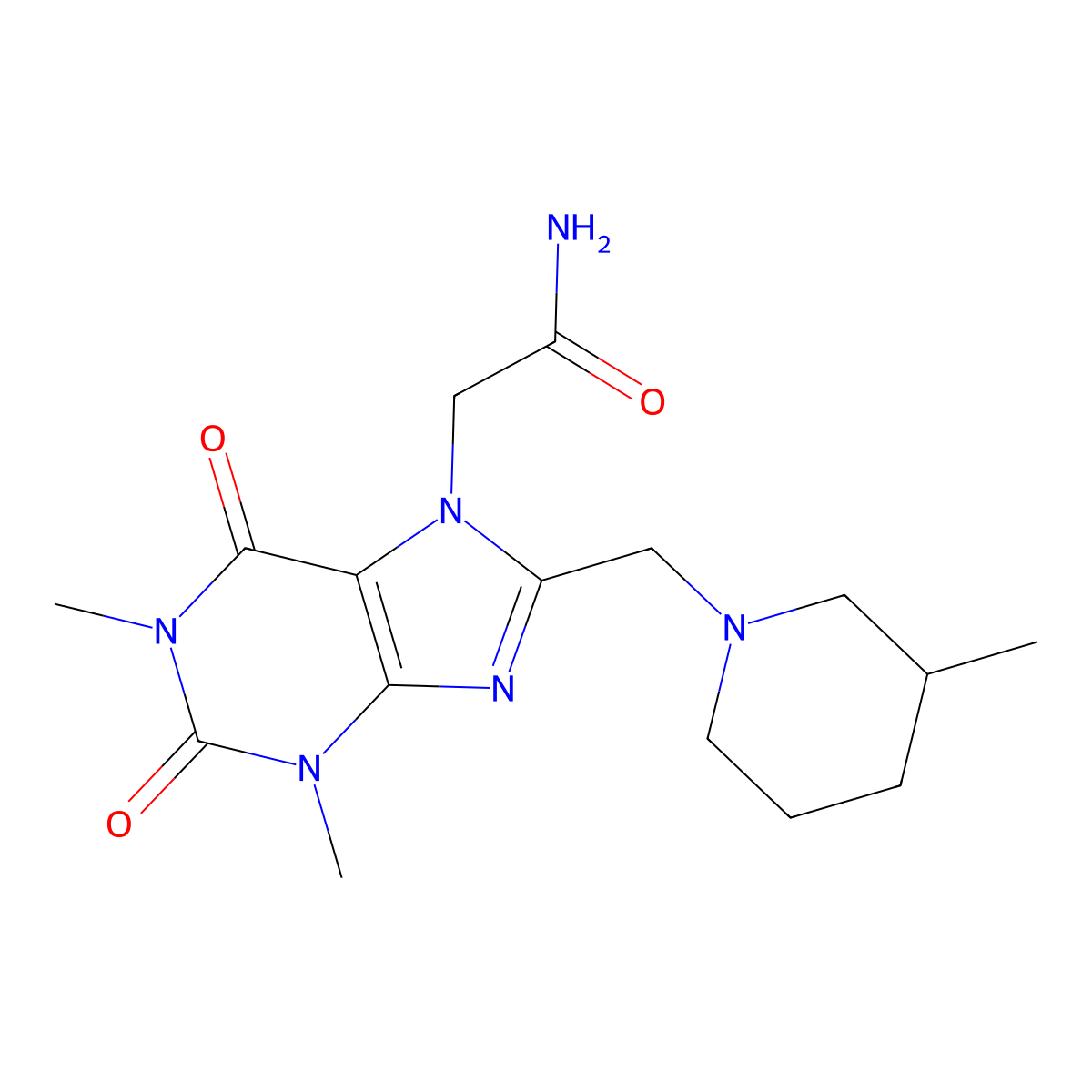 2-[1,3-Dimethyl-8-[(3-methylpiperidin-1-yl)methyl]-2,6-dioxopurin-7-yl]acetamide molecular structure, CAS 851940-77-7