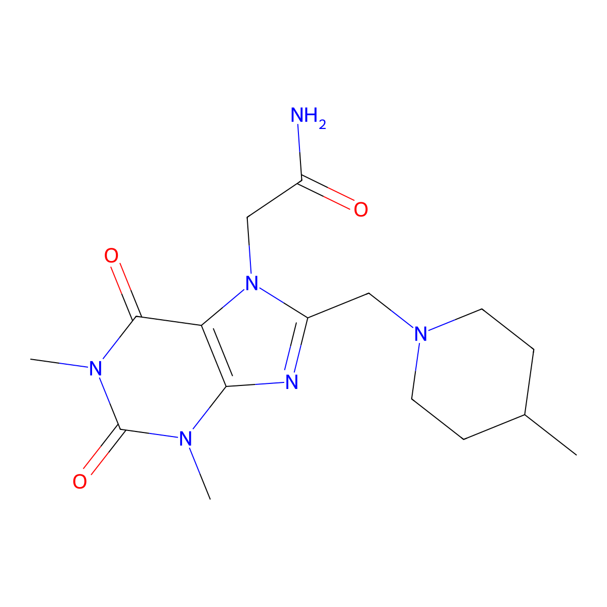 2-{1,3-dimethyl-8-[(4-methylpiperidin-1-yl)methyl]-2,6-dioxo-1,2,3,6-tetrahydro-7H-purin-7-yl}acetamide molecular structure, CAS 851940-78-8