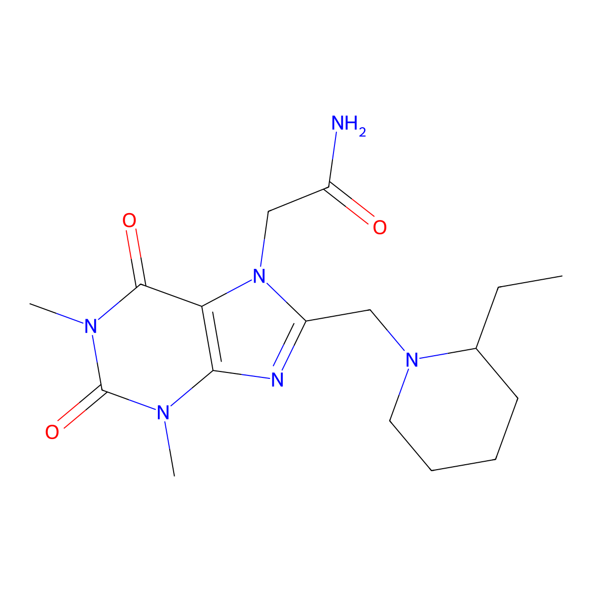 2-[8-[(2-Ethylpiperidin-1-yl)methyl]-1,3-dimethyl-2,6-dioxopurin-7-yl]acetamide molecular structure, CAS 851940-79-9