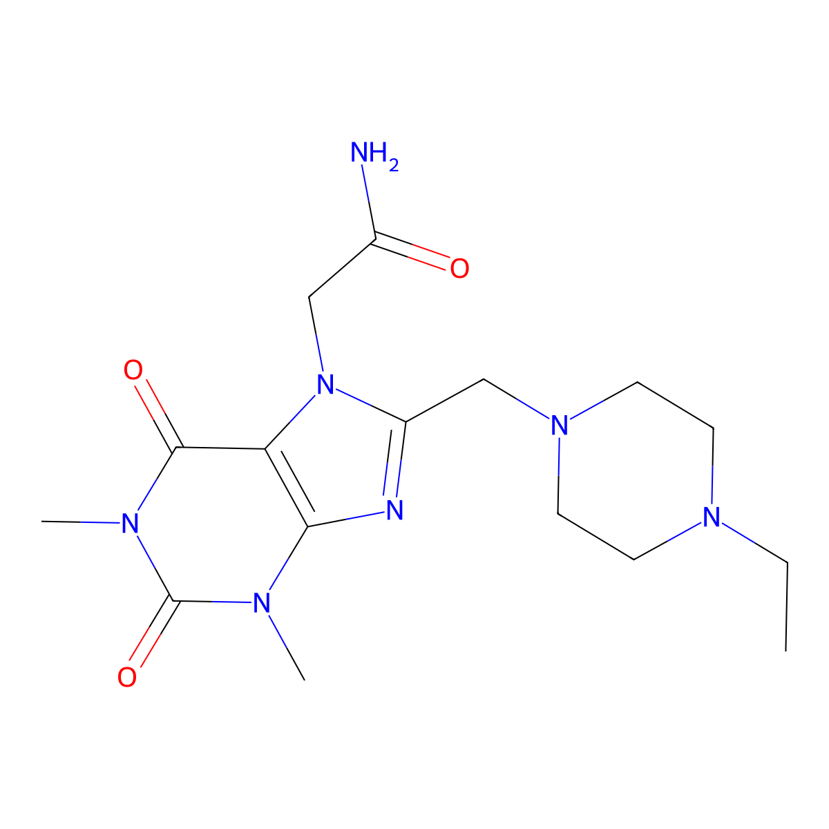 2-{8-[(4-ethylpiperazin-1-yl)methyl]-1,3-dimethyl-2,6-dioxo-1,2,3,6-tetrahydro-7H-purin-7-yl}acetamide molecular structure, CAS 851940-83-5