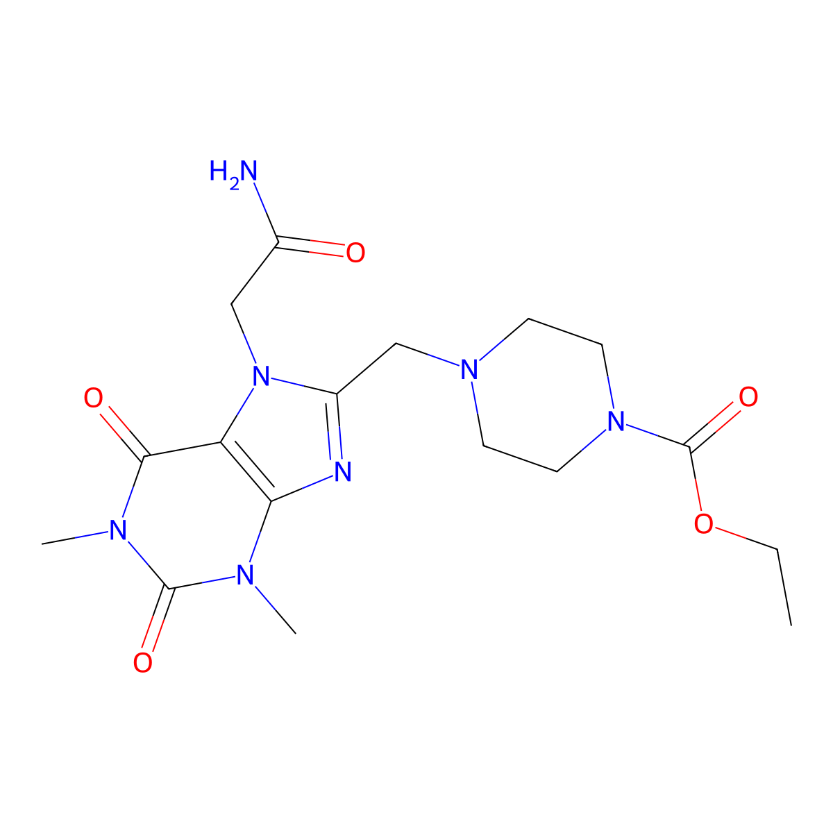 ethyl 4-{[7-(2-amino-2-oxoethyl)-1,3-dimethyl-2,6-dioxo-2,3,6,7-tetrahydro-1H-purin-8-yl]methyl}piperazine-1-carboxylate molecular structure, CAS 851940-85-7