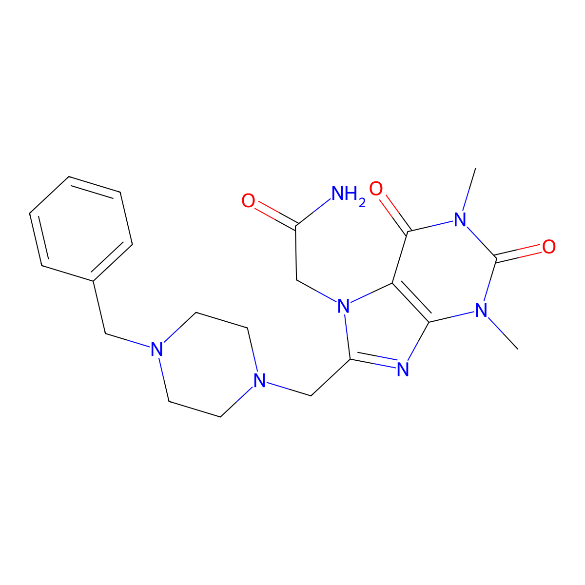 2-[8-[(4-Benzylpiperazin-1-yl)methyl]-1,3-dimethyl-2,6-dioxopurin-7-yl]acetamide molecular structure, CAS 851940-86-8