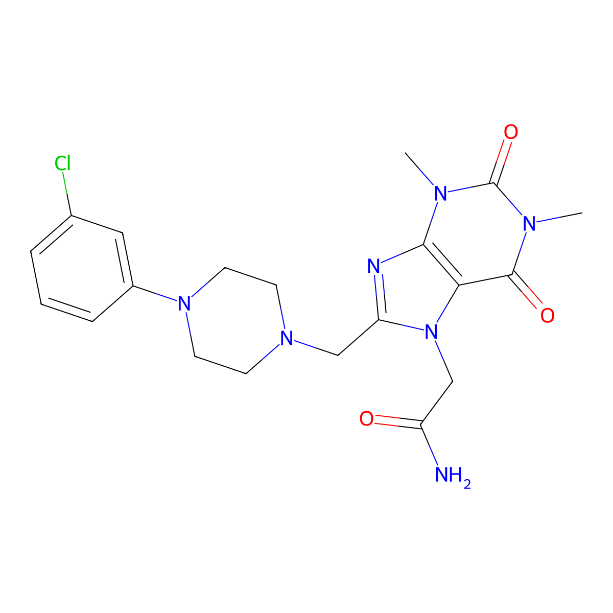 2-(8-{[4-(3-chlorophenyl)piperazin-1-yl]methyl}-1,3-dimethyl-2,6-dioxo-1,2,3,6-tetrahydro-7H-purin-7-yl)acetamide molecular structure, CAS 851940-87-9