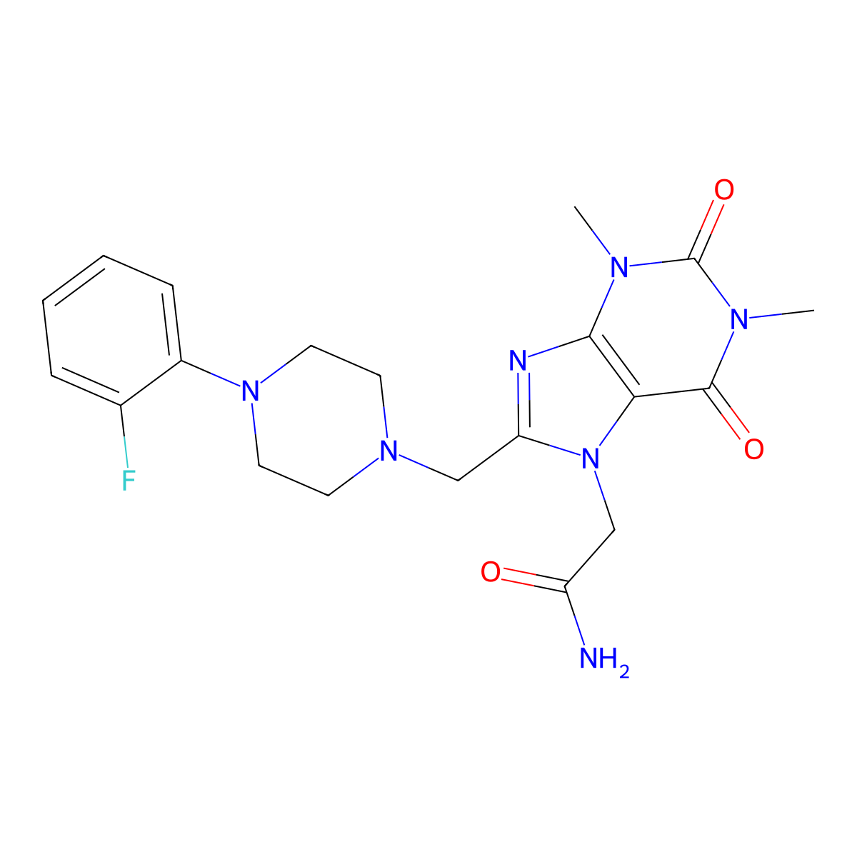 2-[8-[[4-(2-Fluorophenyl)piperazin-1-yl]methyl]-1,3-dimethyl-2,6-dioxopurin-7-yl]acetamide molecular structure, CAS 851940-88-0