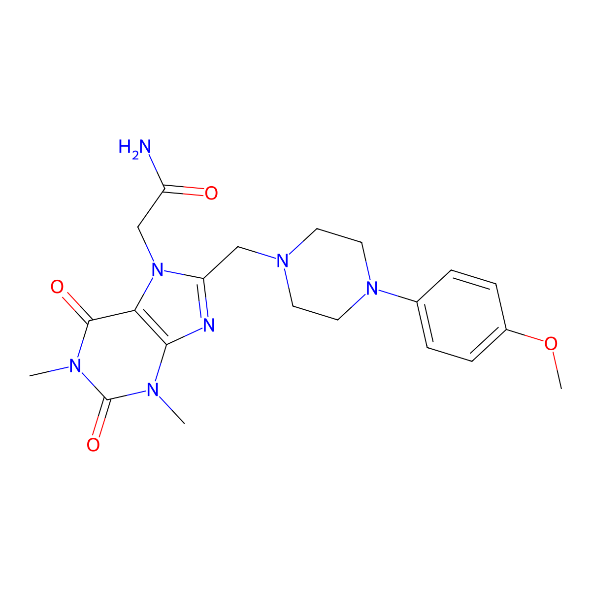 2-[8-[[4-(4-Methoxyphenyl)piperazin-1-yl]methyl]-1,3-dimethyl-2,6-dioxopurin-7-yl]acetamide molecular structure, CAS 851940-90-4