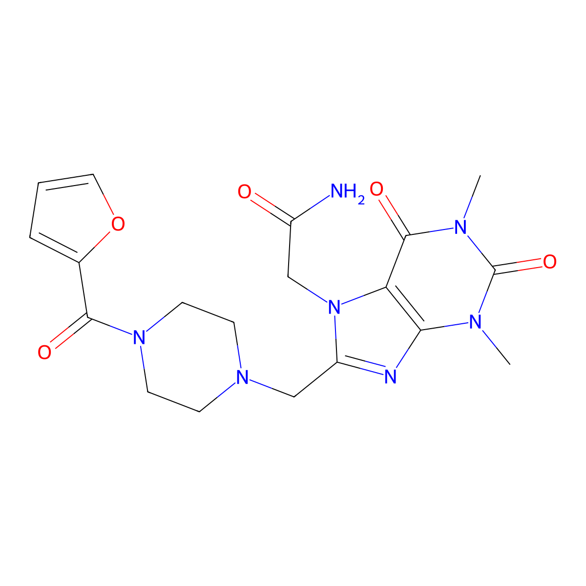 2-[8-[[4-(Furan-2-carbonyl)piperazin-1-yl]methyl]-1,3-dimethyl-2,6-dioxopurin-7-yl]acetamide molecular structure, CAS 851940-92-6