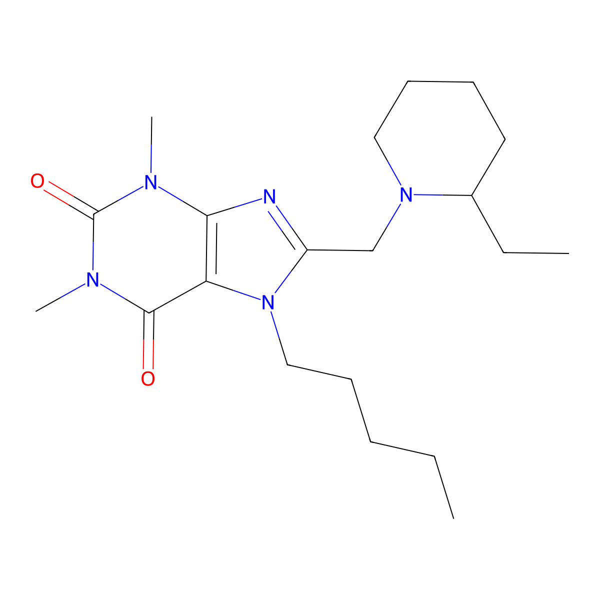8-[(2-Ethylpiperidin-1-yl)methyl]-1,3-dimethyl-7-pentylpurine-2,6-dione molecular structure, CAS 851940-96-0