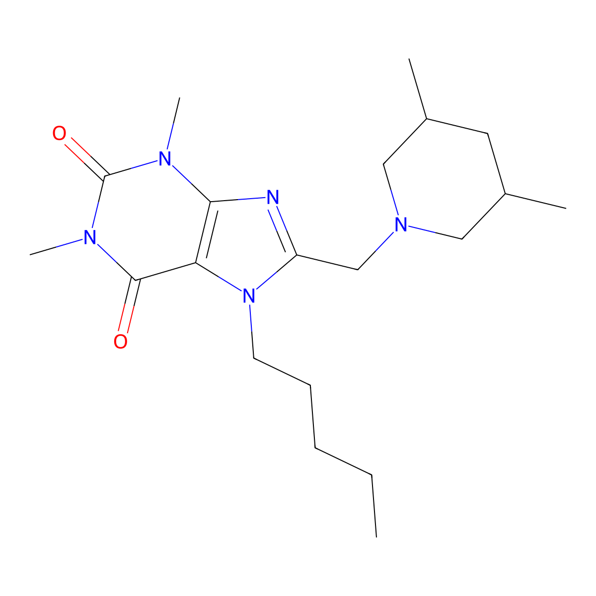 8-[(3,5-Dimethylpiperidin-1-yl)methyl]-1,3-dimethyl-7-pentylpurine-2,6-dione molecular structure, CAS 851940-98-2