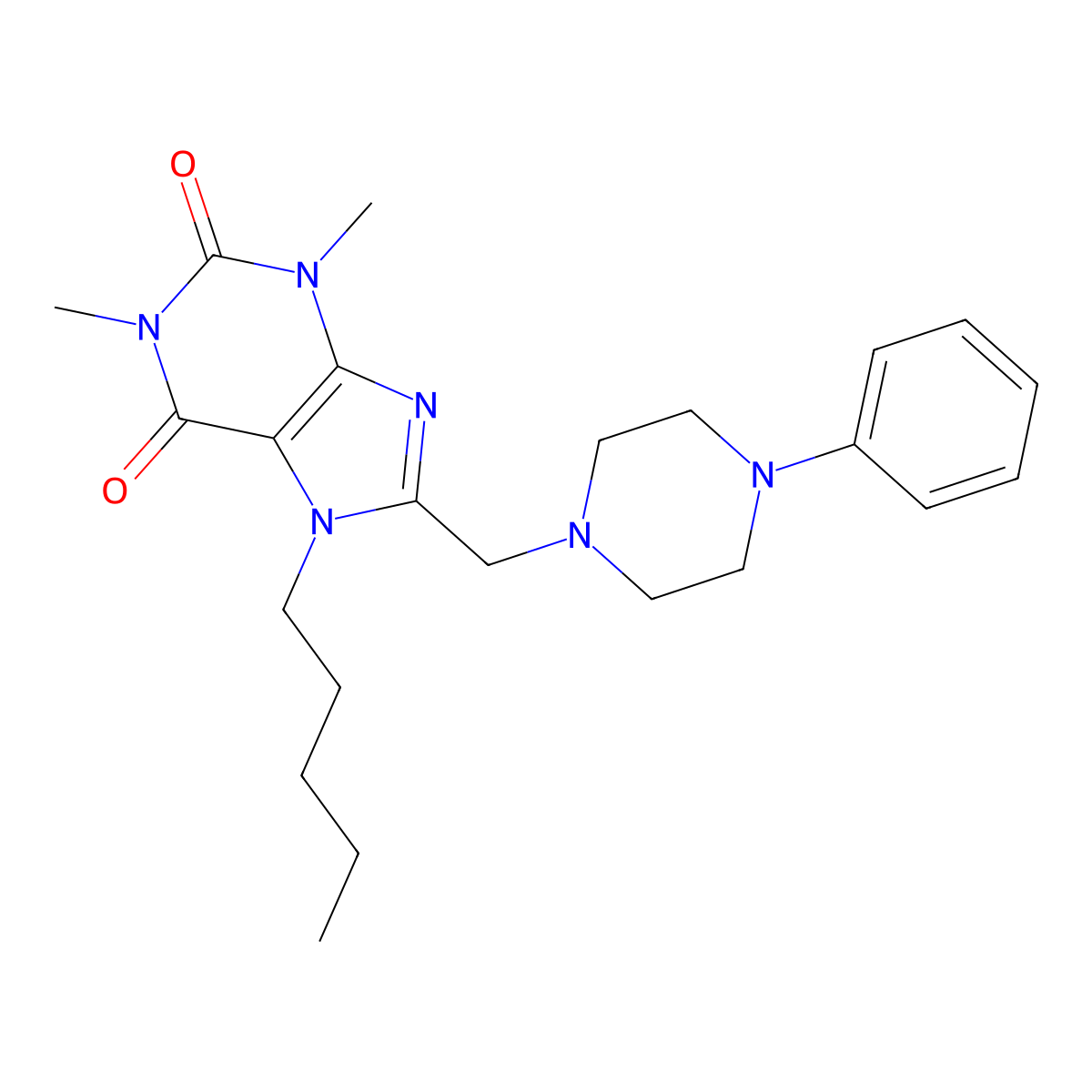 1,3-dimethyl-7-pentyl-8-((4-phenylpiperazin-1-yl)methyl)-1H-purine-2,6(3H,7H)-dione molecular structure, CAS 851941-01-0