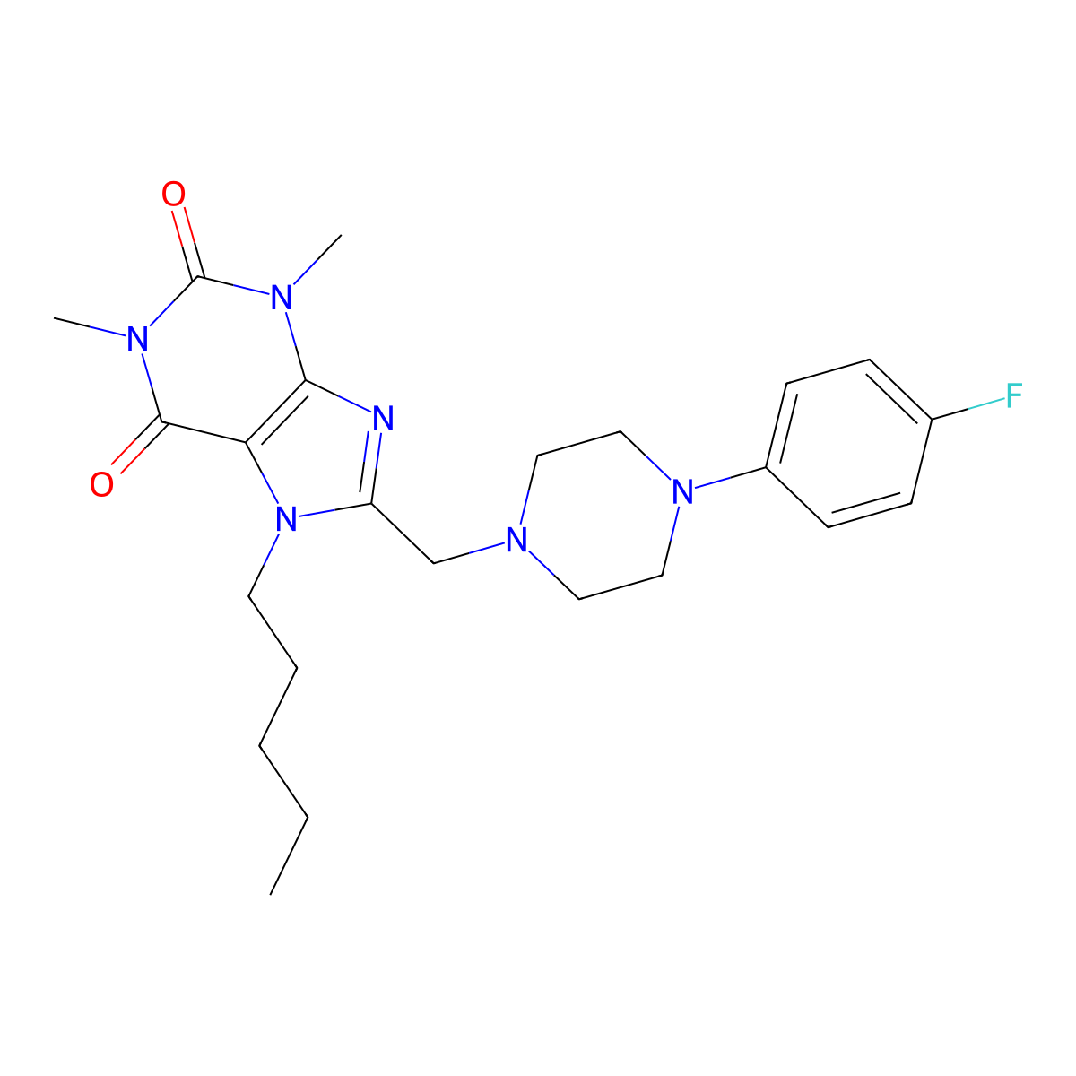 8-[[4-(4-Fluorophenyl)piperazin-1-yl]methyl]-1,3-dimethyl-7-pentylpurine-2,6-dione molecular structure, CAS 851941-06-5