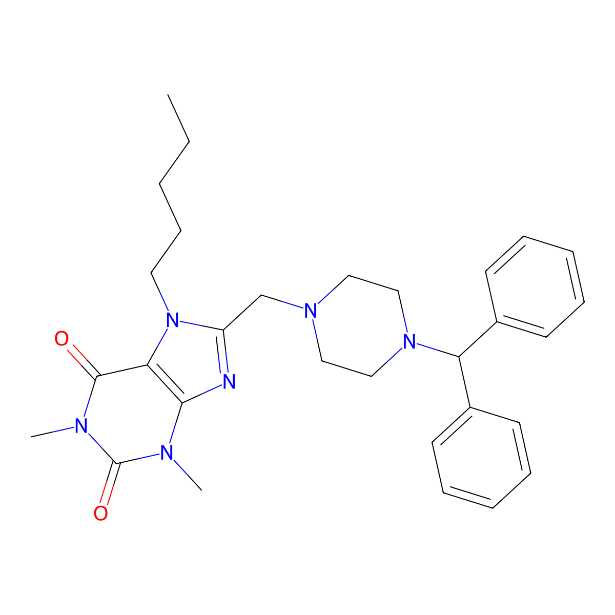 8-[(4-Benzhydrylpiperazin-1-yl)methyl]-1,3-dimethyl-7-pentylpurine-2,6-dione molecular structure, CAS 851941-08-7