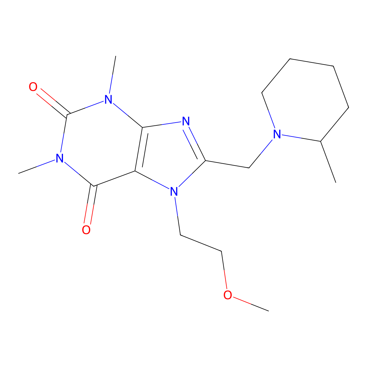 7-(2-methoxyethyl)-1,3-dimethyl-8-((2-methylpiperidin-1-yl)methyl)-1H-purine-2,6(3H,7H)-dione molecular structure, CAS 851941-11-2