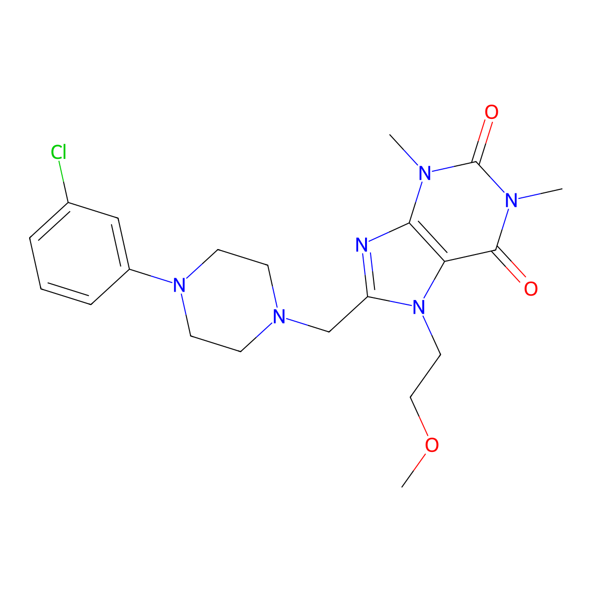 8-((4-(3-chlorophenyl)piperazin-1-yl)methyl)-7-(2-methoxyethyl)-1,3-dimethyl-1H-purine-2,6(3H,7H)-dione molecular structure, CAS 851941-15-6