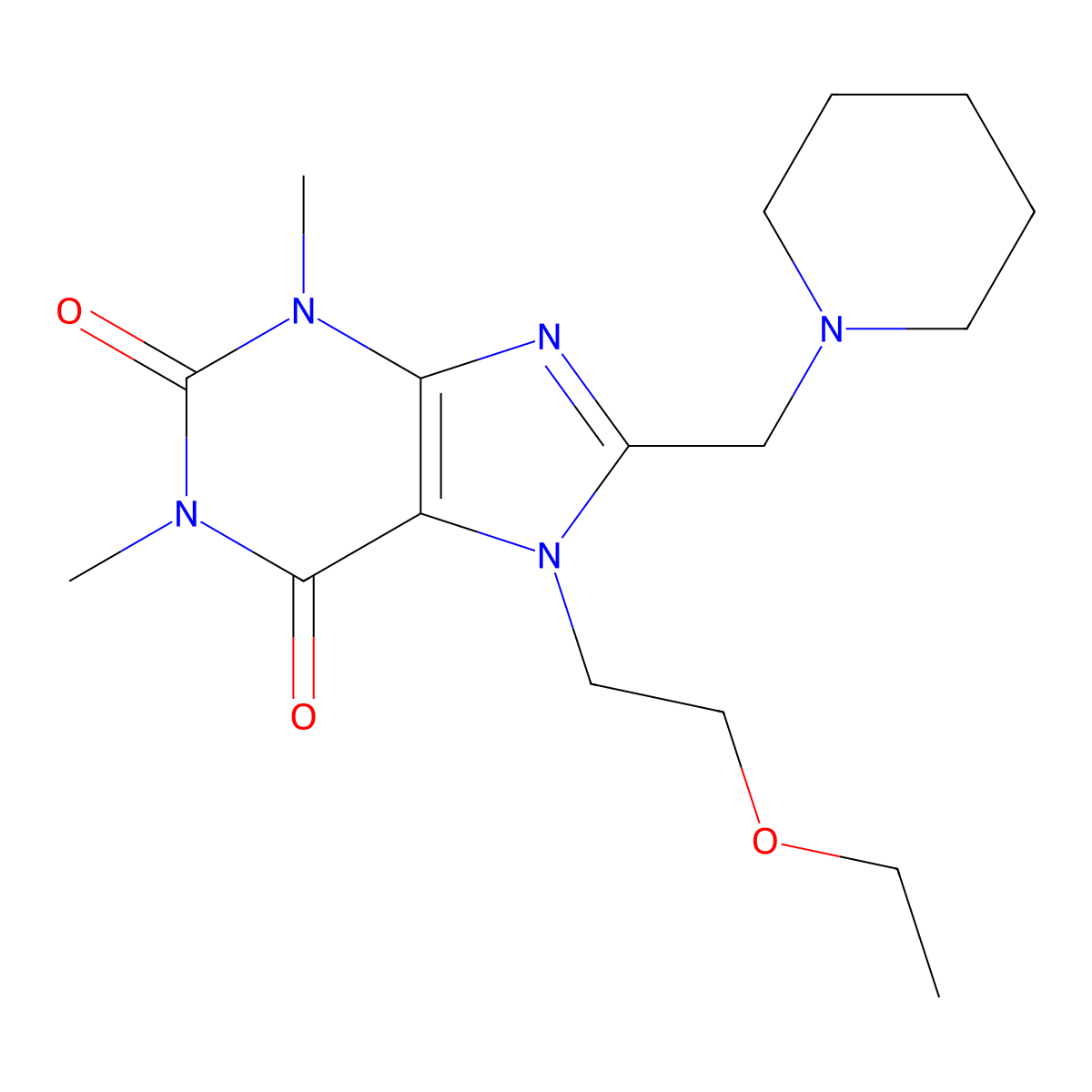 7-(2-ethoxyethyl)-1,3-dimethyl-8-(piperidin-1-ylmethyl)-3,7-dihydro-1H-purine-2,6-dione molecular structure, CAS 851941-22-5