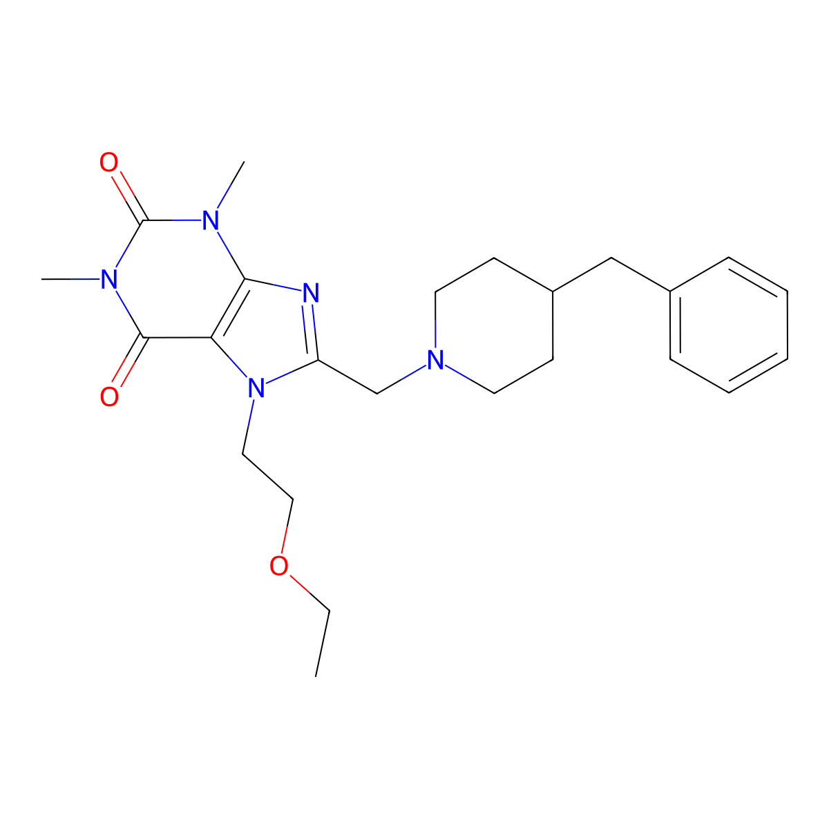 8-[(4-Benzylpiperidin-1-yl)methyl]-7-(2-ethoxyethyl)-1,3-dimethylpurine-2,6-dione molecular structure, CAS 851941-27-0
