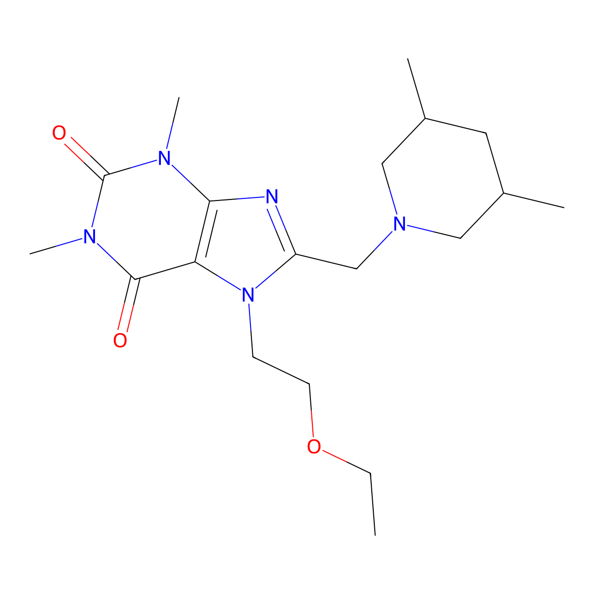 8-[(3,5-Dimethylpiperidin-1-yl)methyl]-7-(2-ethoxyethyl)-1,3-dimethylpurine-2,6-dione molecular structure, CAS 851941-28-1