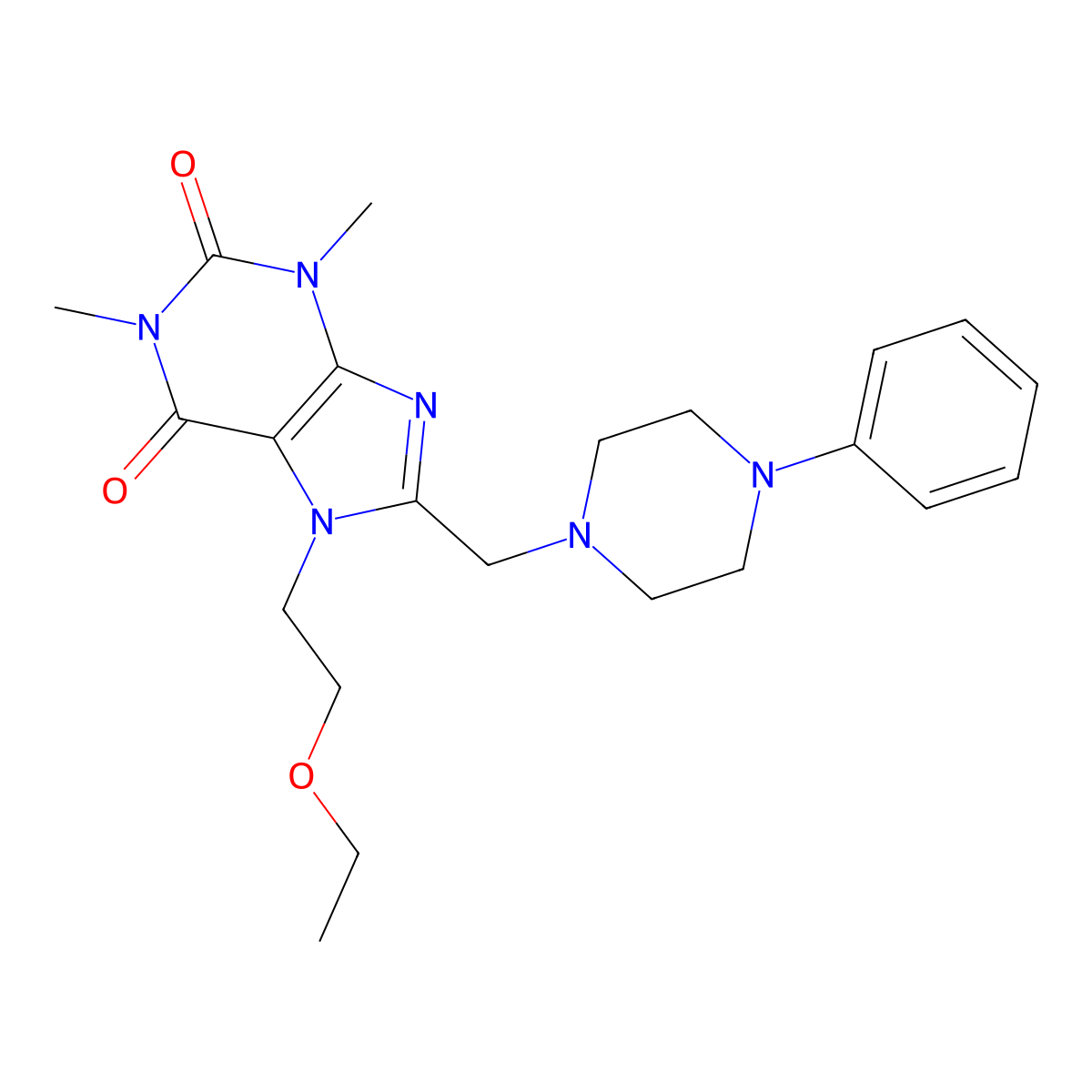 7-(2-ethoxyethyl)-1,3-dimethyl-8-[(4-phenylpiperazin-1-yl)methyl]-3,7-dihydro-1H-purine-2,6-dione molecular structure, CAS 851941-31-6