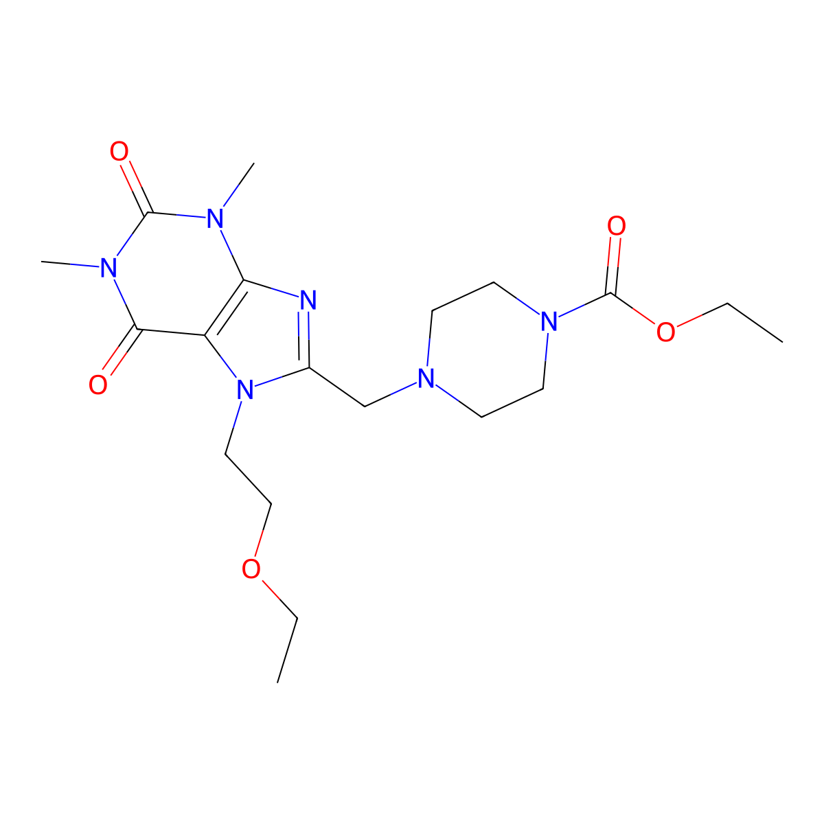 ethyl 4-{[7-(2-ethoxyethyl)-1,3-dimethyl-2,6-dioxo-2,3,6,7-tetrahydro-1H-purin-8-yl]methyl}piperazine-1-carboxylate molecular structure, CAS 851941-33-8