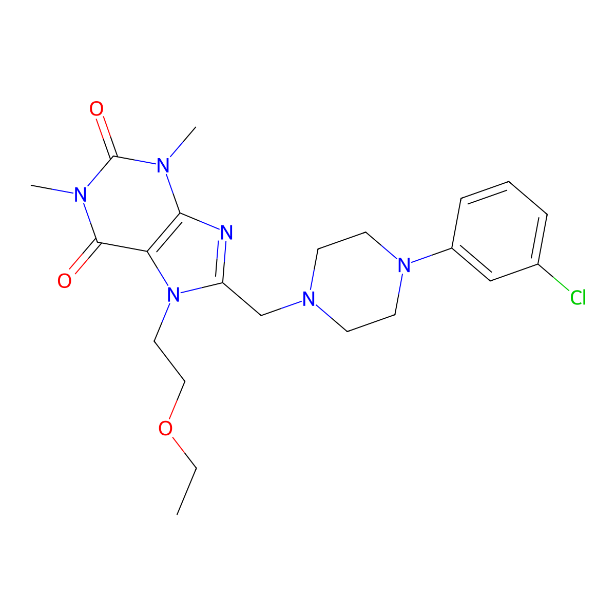 8-((4-(3-chlorophenyl)piperazin-1-yl)methyl)-7-(2-ethoxyethyl)-1,3-dimethyl-1H-purine-2,6(3H,7H)-dione molecular structure, CAS 851941-34-9