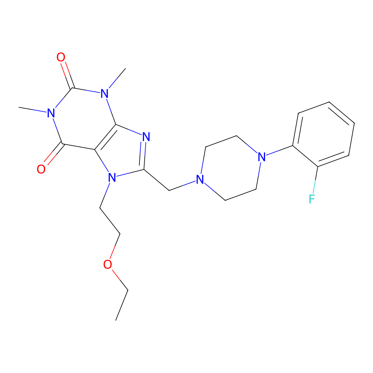 7-(2-ethoxyethyl)-8-{[4-(2-fluorophenyl)piperazin-1-yl]methyl}-1,3-dimethyl-3,7-dihydro-1H-purine-2,6-dione molecular structure, CAS 851941-35-0
