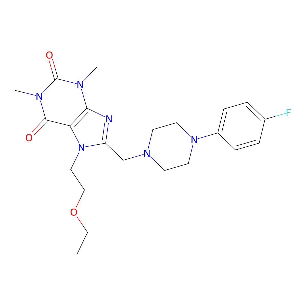 7-(2-ethoxyethyl)-8-{[4-(4-fluorophenyl)piperazin-1-yl]methyl}-1,3-dimethyl-3,7-dihydro-1H-purine-2,6-dione molecular structure, CAS 851941-36-1