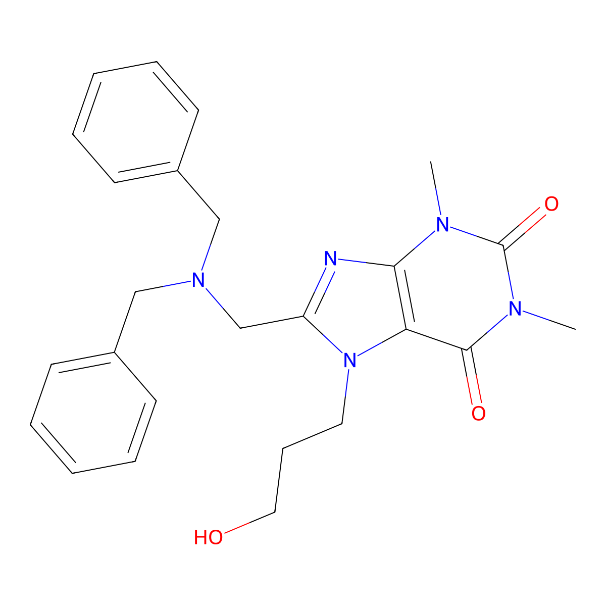 8-((dibenzylamino)methyl)-7-(3-hydroxypropyl)-1,3-dimethyl-1H-purine-2,6(3H,7H)-dione molecular structure, CAS 851941-40-7