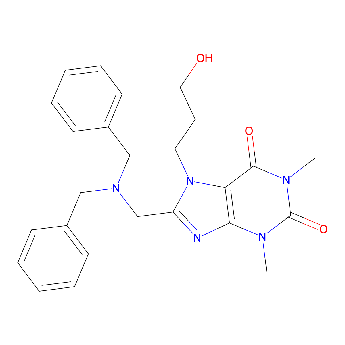 8-((dibenzylamino)methyl)-7-(3-hydroxypropyl)-1,3-dimethyl-1H-purine-2,6(3H,7H)-dione molecular structure, CAS 851941-40-7