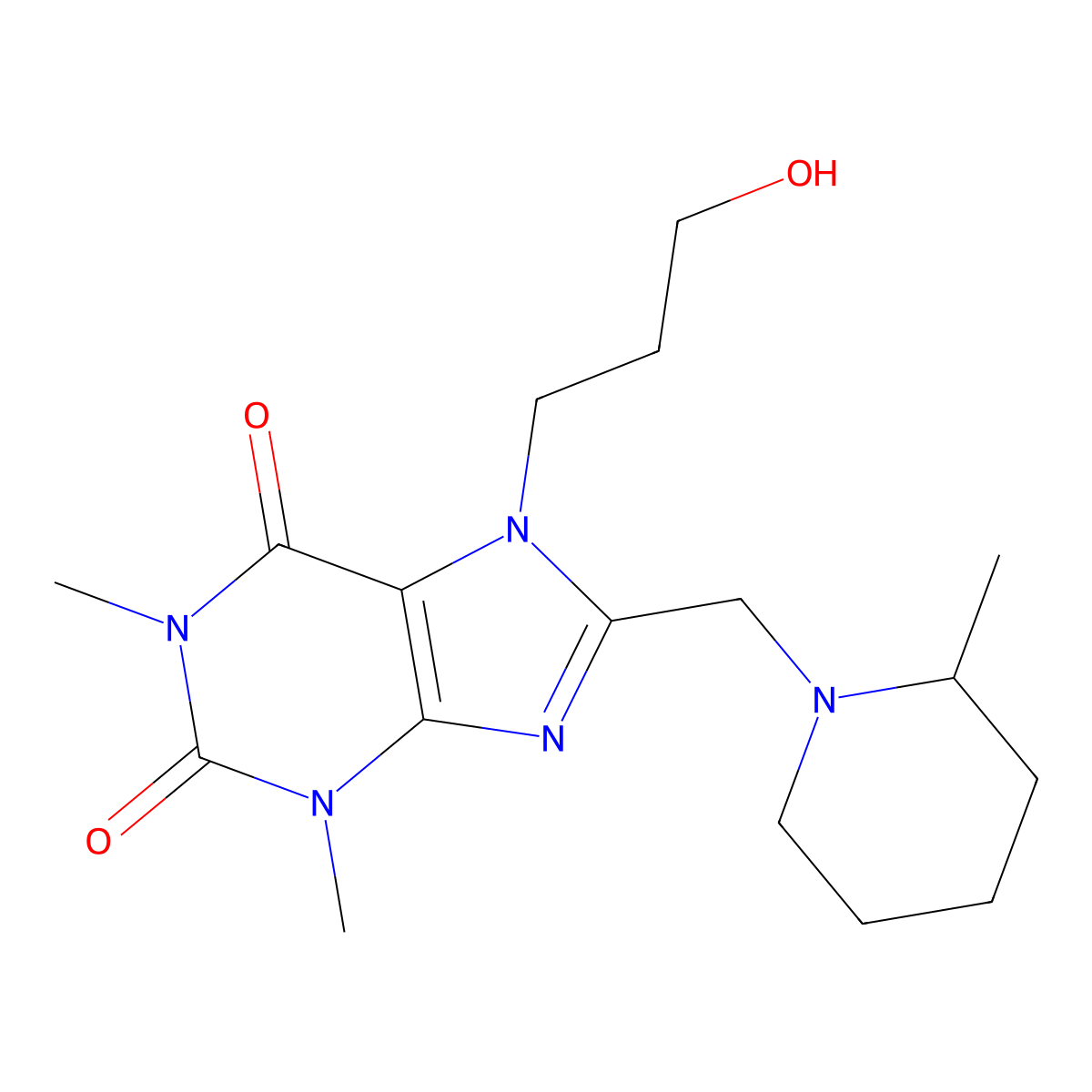 7-(3-Hydroxypropyl)-1,3-dimethyl-8-[(2-methylpiperidin-1-yl)methyl]purine-2,6-dione molecular structure, CAS 851941-41-8