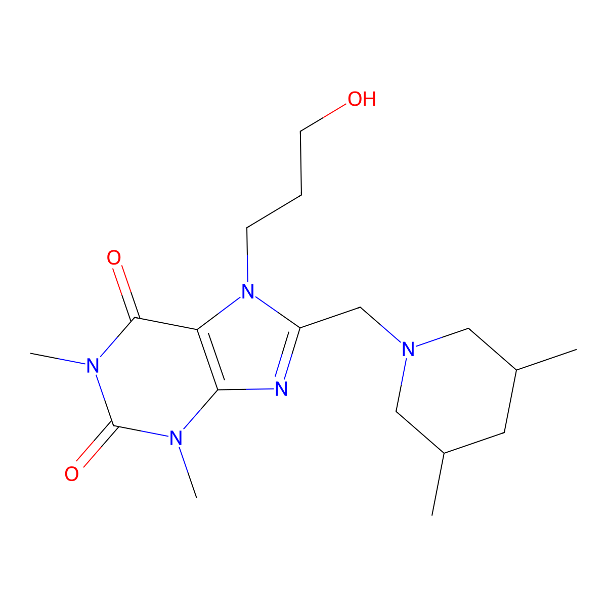 8-[(3,5-Dimethylpiperidin-1-yl)methyl]-7-(3-hydroxypropyl)-1,3-dimethylpurine-2,6-dione molecular structure, CAS 851941-45-2