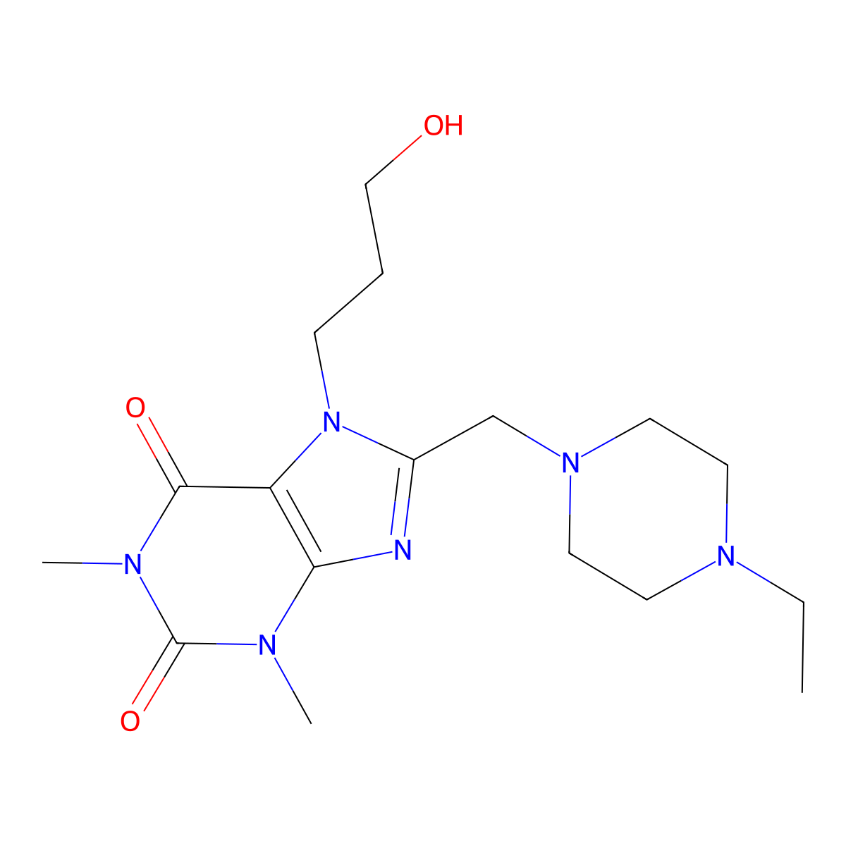 8-((4-ethylpiperazin-1-yl)methyl)-7-(3-hydroxypropyl)-1,3-dimethyl-1H-purine-2,6(3H,7H)-dione molecular structure, CAS 851941-46-3
