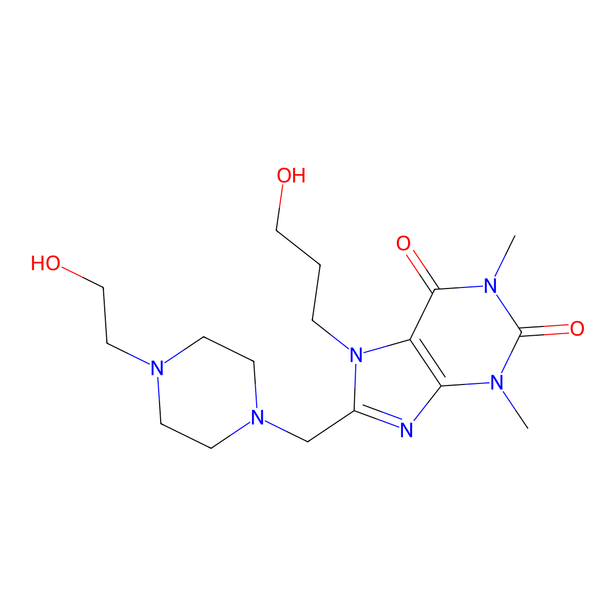 8-[[4-(2-Hydroxyethyl)piperazin-1-yl]methyl]-7-(3-hydroxypropyl)-1,3-dimethylpurine-2,6-dione molecular structure, CAS 851941-48-5