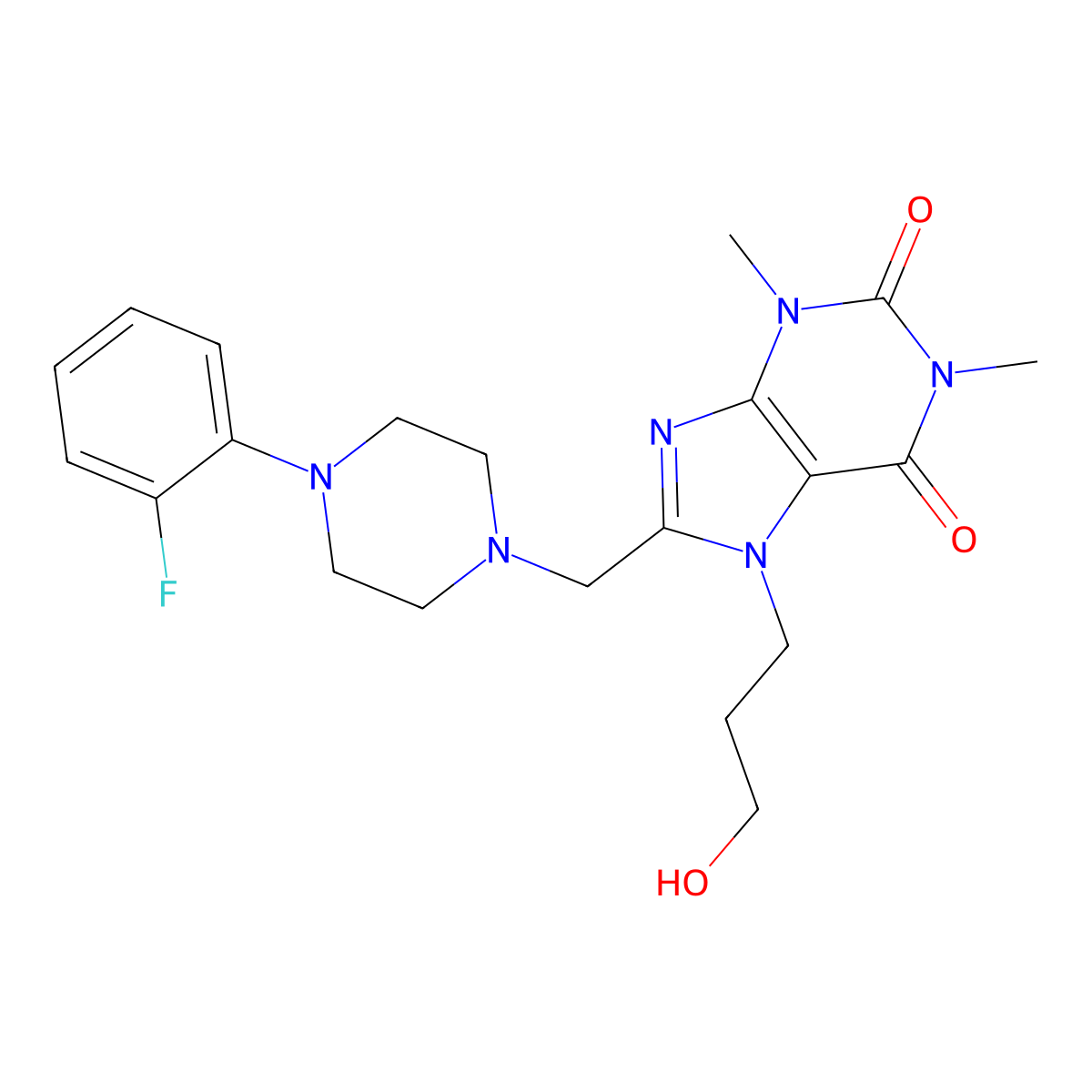 8-{[4-(2-fluorophenyl)piperazin-1-yl]methyl}-7-(3-hydroxypropyl)-1,3-dimethyl-3,7-dihydro-1H-purine-2,6-dione molecular structure, CAS 851941-52-1