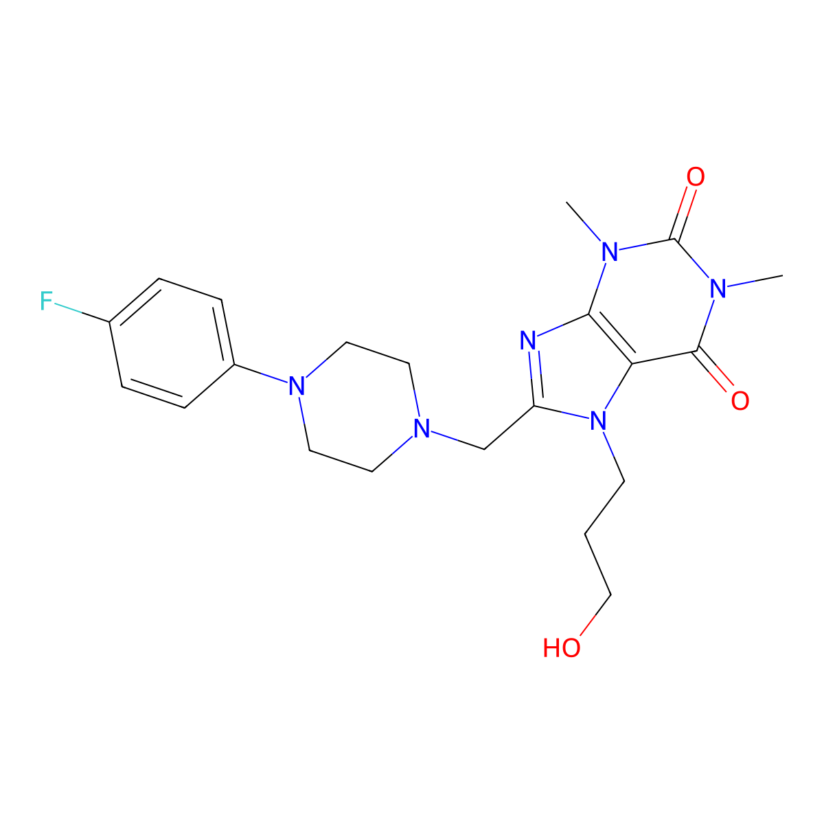 8-{[4-(4-fluorophenyl)piperazin-1-yl]methyl}-7-(3-hydroxypropyl)-1,3-dimethyl-3,7-dihydro-1H-purine-2,6-dione molecular structure, CAS 851941-53-2