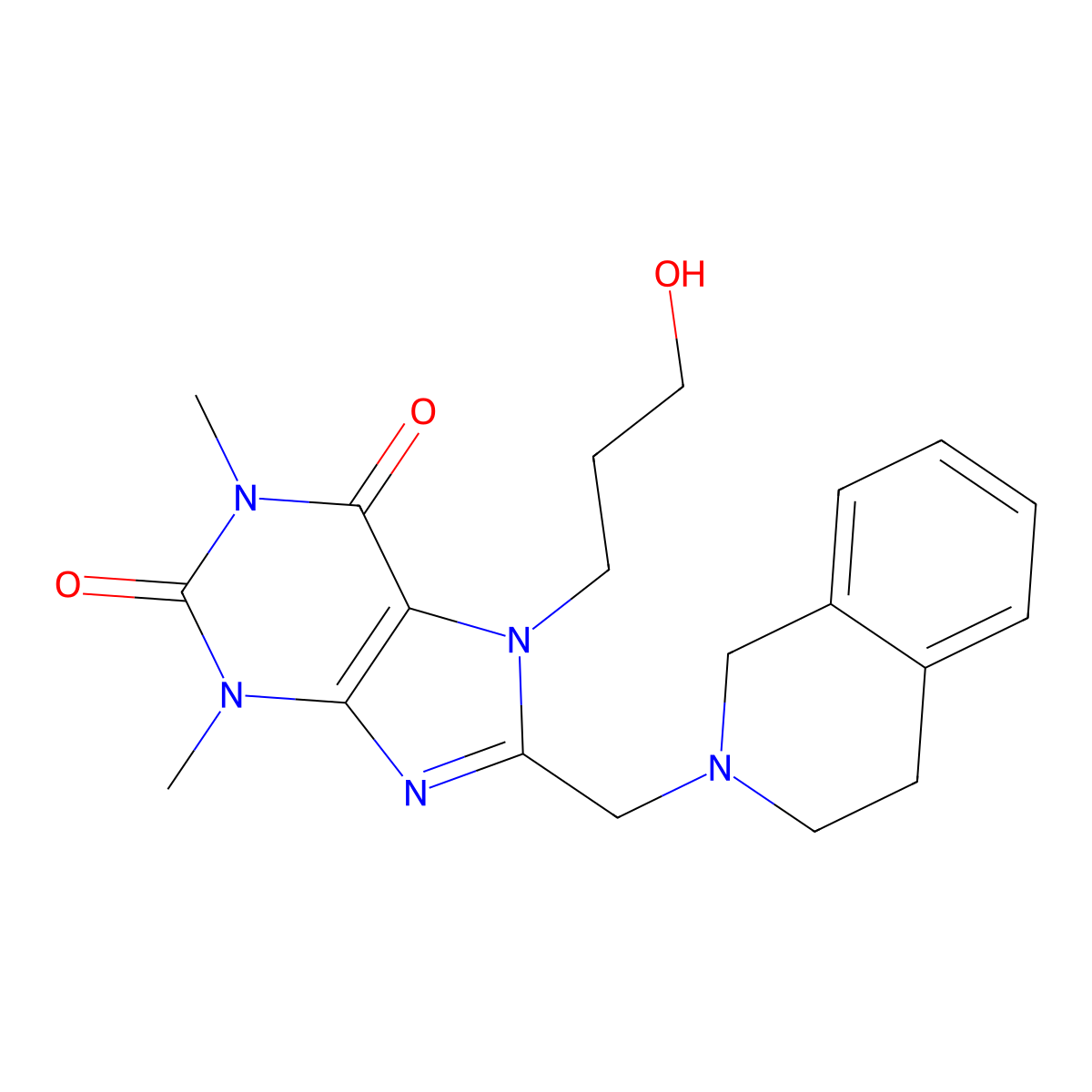 8-(3,4-dihydro-1H-isoquinolin-2-ylmethyl)-7-(3-hydroxypropyl)-1,3-dimethylpurine-2,6-dione molecular structure, CAS 851941-57-6