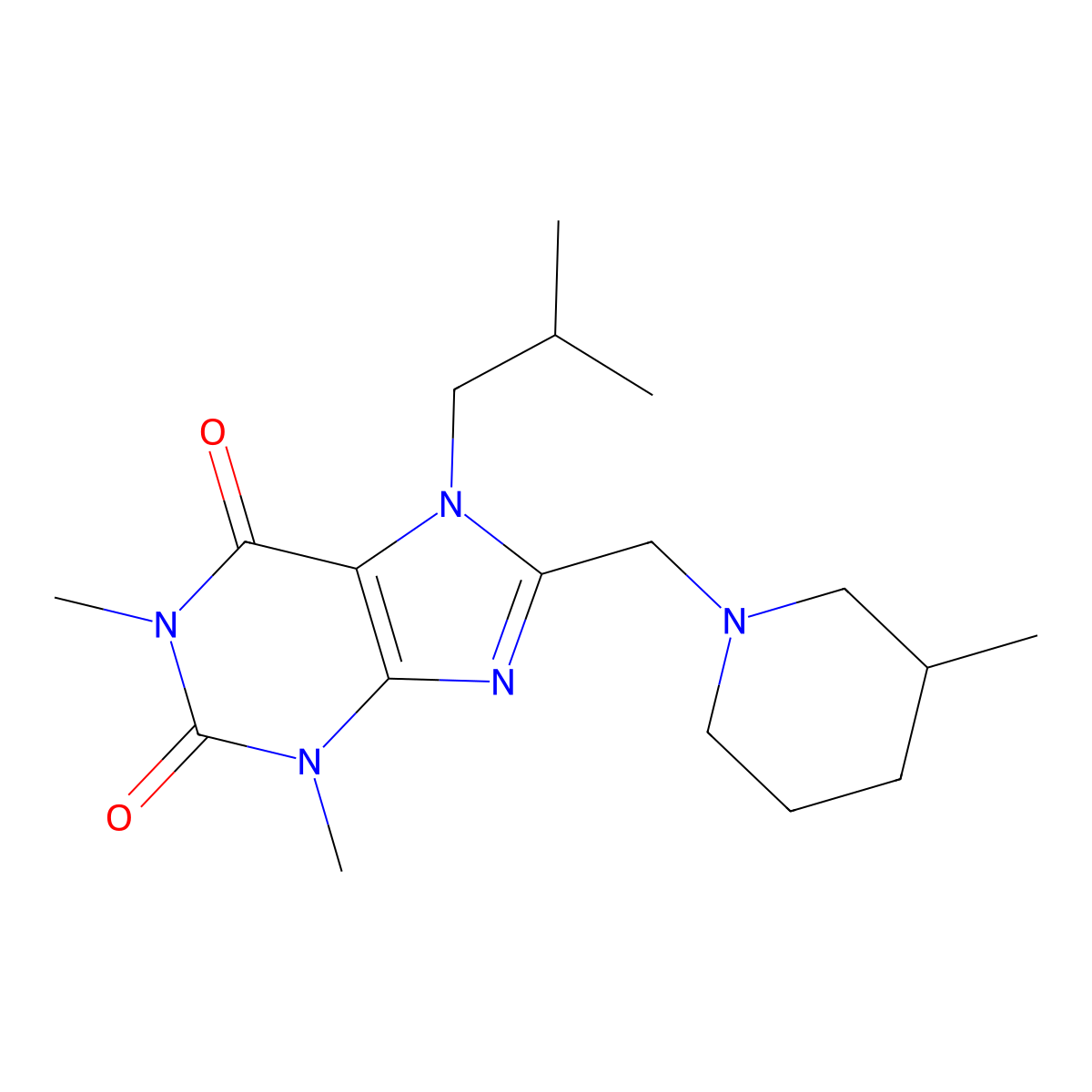 1,3-Dimethyl-8-[(3-methylpiperidin-1-yl)methyl]-7-(2-methylpropyl)purine-2,6-dione molecular structure, CAS 851941-61-2
