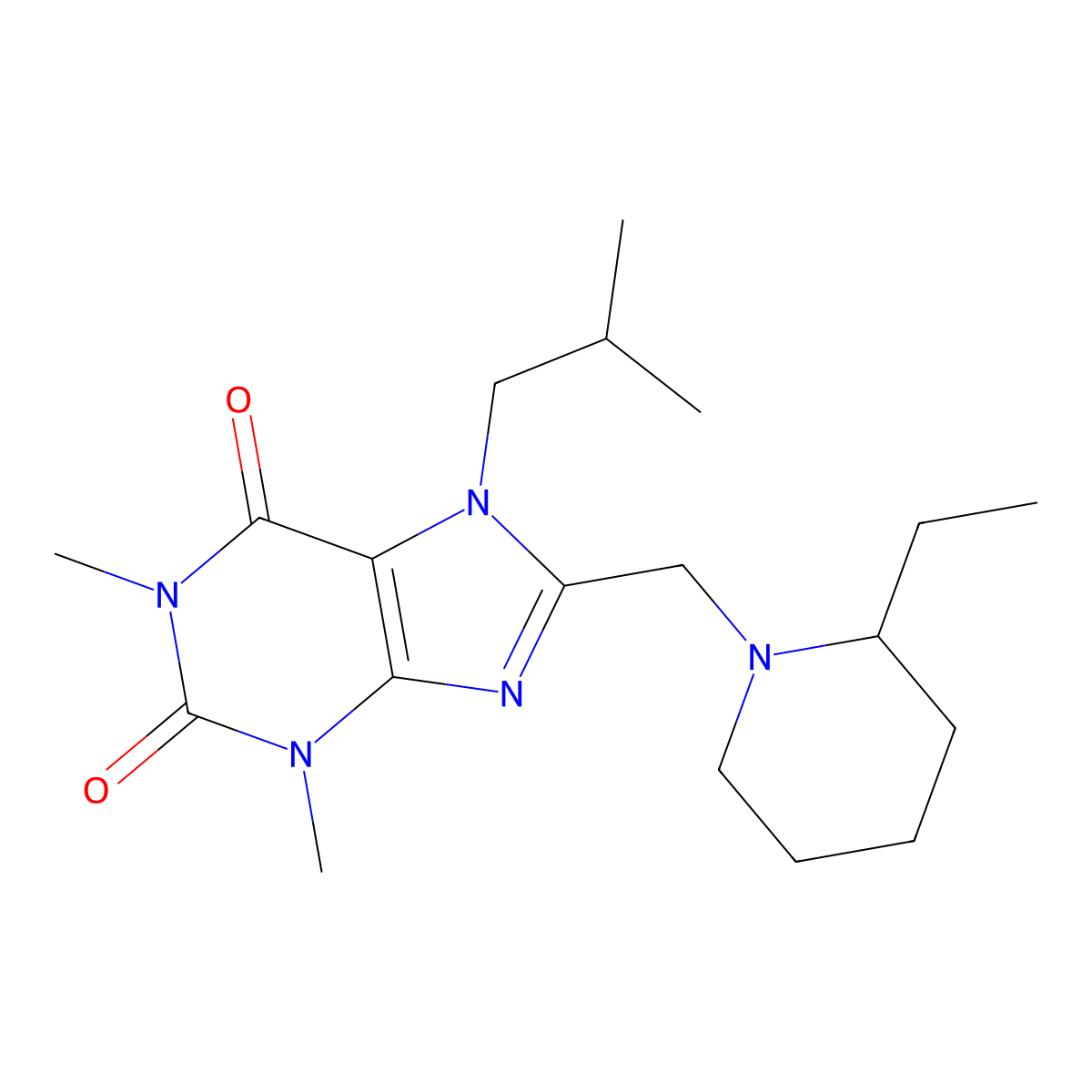 8-[(2-Ethylpiperidin-1-yl)methyl]-1,3-dimethyl-7-(2-methylpropyl)purine-2,6-dione molecular structure, CAS 851941-63-4