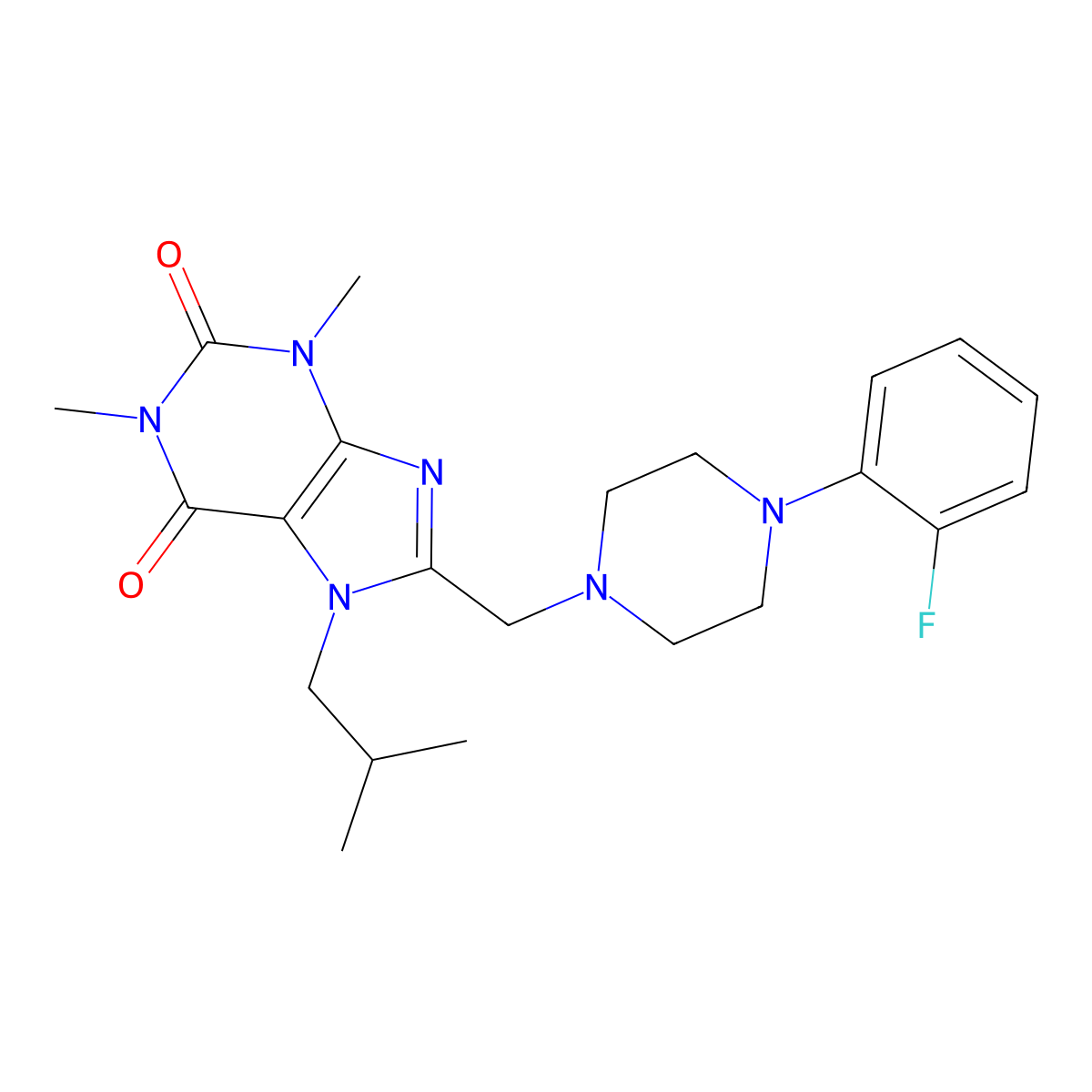 8-[[4-(2-Fluorophenyl)piperazin-1-yl]methyl]-1,3-dimethyl-7-(2-methylpropyl)purine-2,6-dione molecular structure, CAS 851941-70-3