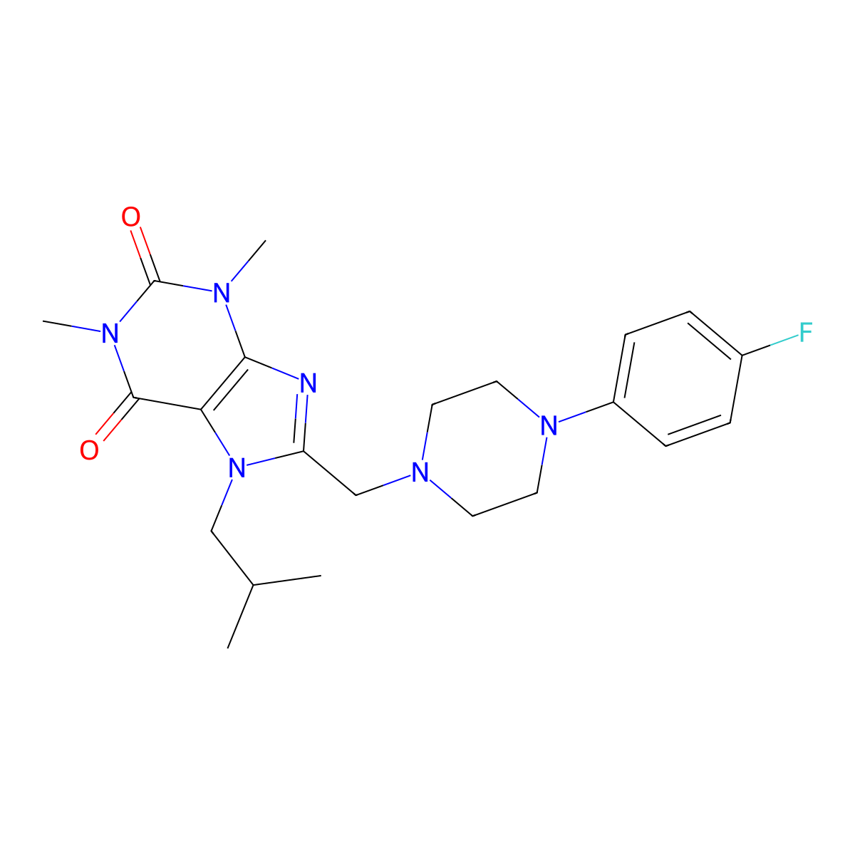 8-[[4-(4-Fluorophenyl)piperazin-1-yl]methyl]-1,3-dimethyl-7-(2-methylpropyl)purine-2,6-dione molecular structure, CAS 851941-71-4