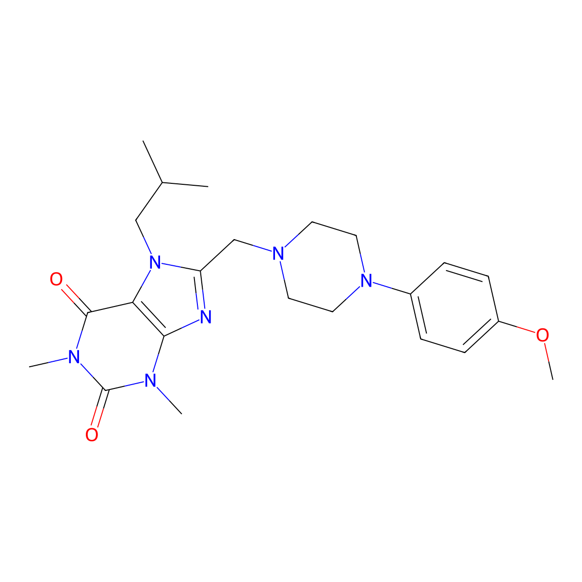 8-[[4-(4-Methoxyphenyl)piperazin-1-yl]methyl]-1,3-dimethyl-7-(2-methylpropyl)purine-2,6-dione molecular structure, CAS 851941-72-5