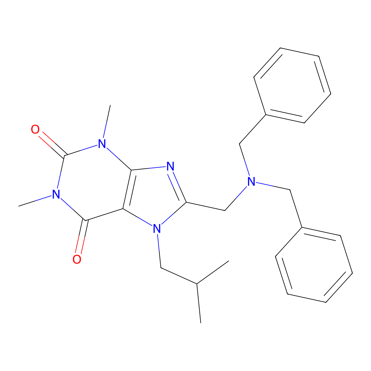 8-((dibenzylamino)methyl)-7-isobutyl-1,3-dimethyl-1H-purine-2,6(3H,7H)-dione molecular structure, CAS 851941-74-7