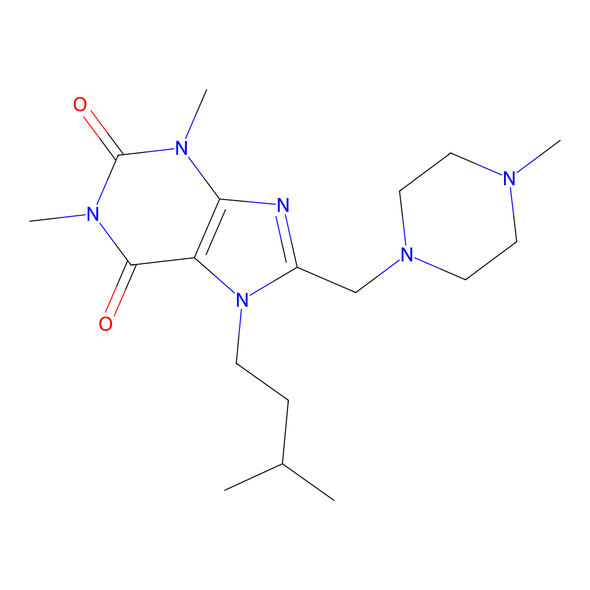 1,3-Dimethyl-7-(3-methylbutyl)-8-[(4-methylpiperazin-1-yl)methyl]purine-2,6-dione molecular structure, CAS 851941-83-8