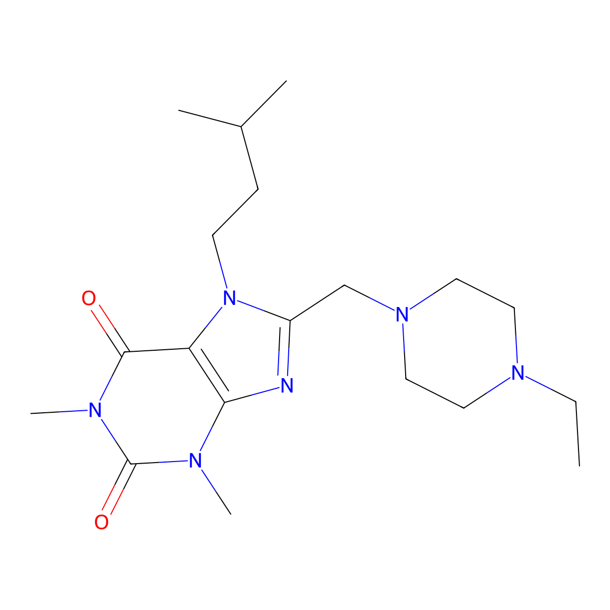 8-[(4-Ethylpiperazin-1-yl)methyl]-1,3-dimethyl-7-(3-methylbutyl)purine-2,6-dione molecular structure, CAS 851941-84-9
