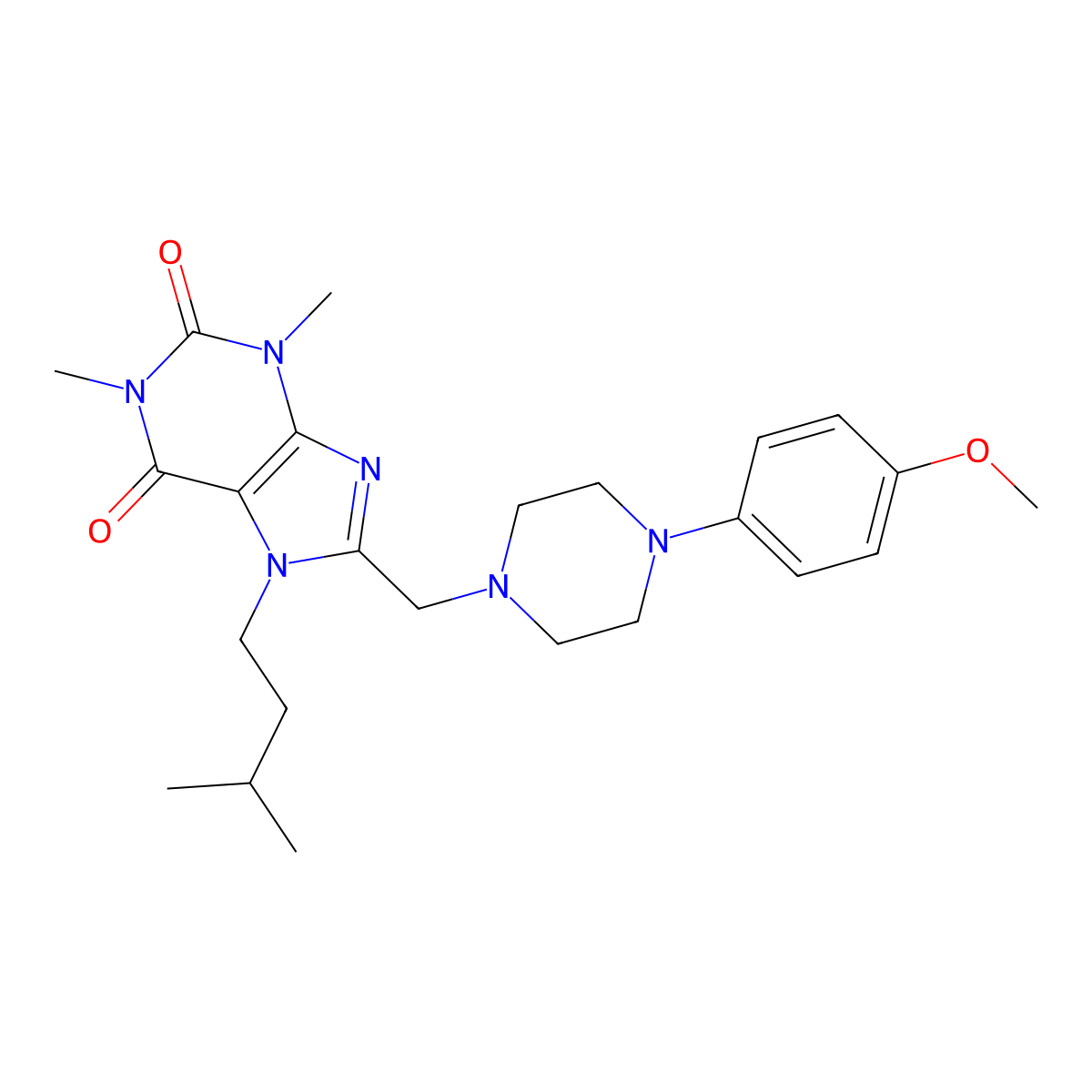 8-{[4-(4-methoxyphenyl)piperazin-1-yl]methyl}-1,3-dimethyl-7-(3-methylbutyl)-3,7-dihydro-1H-purine-2,6-dione molecular structure, CAS 851941-92-9