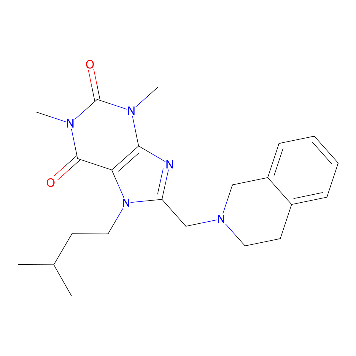 8-(3,4-dihydro-1H-isoquinolin-2-ylmethyl)-1,3-dimethyl-7-(3-methylbutyl)purine-2,6-dione molecular structure, CAS 851941-95-2