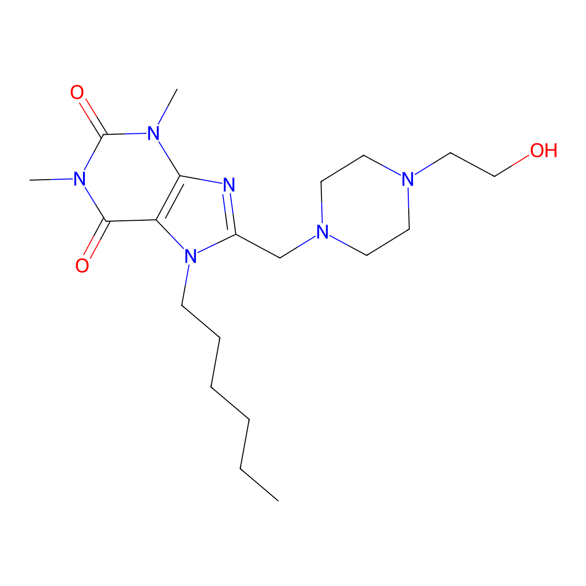 7-hexyl-8-((4-(2-hydroxyethyl)piperazin-1-yl)methyl)-1,3-dimethyl-1H-purine-2,6(3H,7H)-dione molecular structure, CAS 851942-09-1
