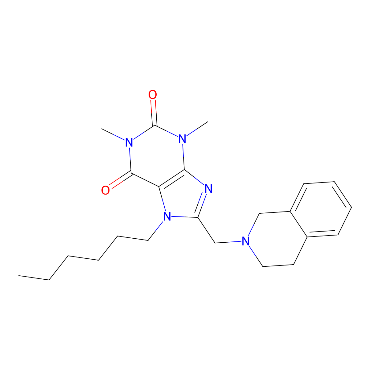 8-(3,4-dihydro-1H-isoquinolin-2-ylmethyl)-7-hexyl-1,3-dimethylpurine-2,6-dione molecular structure, CAS 851942-17-1