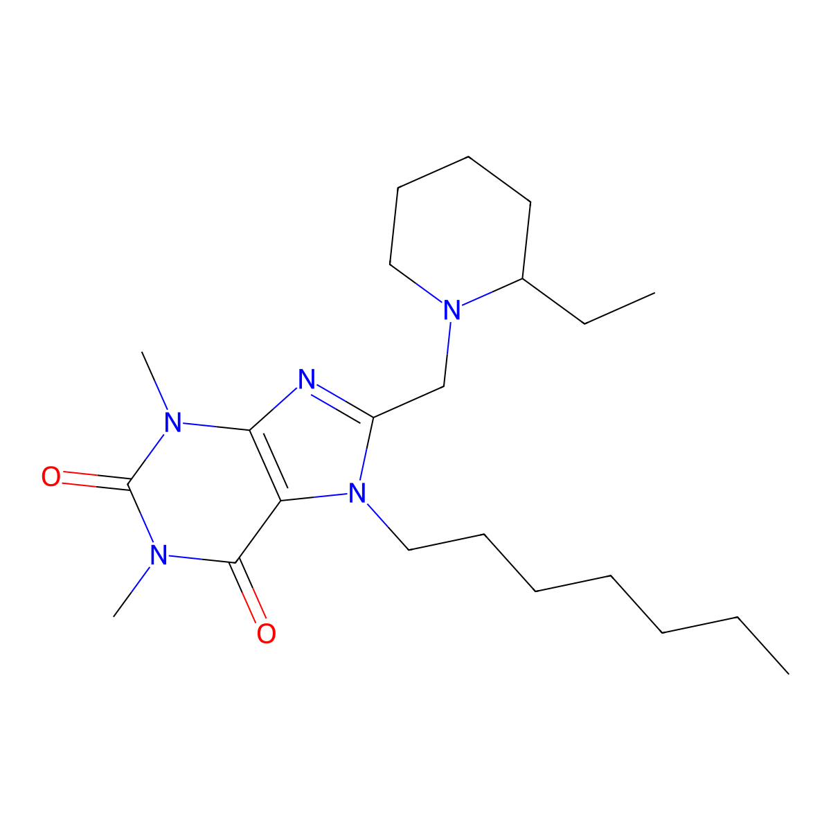 8-[(2-ethylpiperidin-1-yl)methyl]-7-heptyl-1,3-dimethyl-2,3,6,7-tetrahydro-1H-purine-2,6-dione molecular structure, CAS 851942-22-8